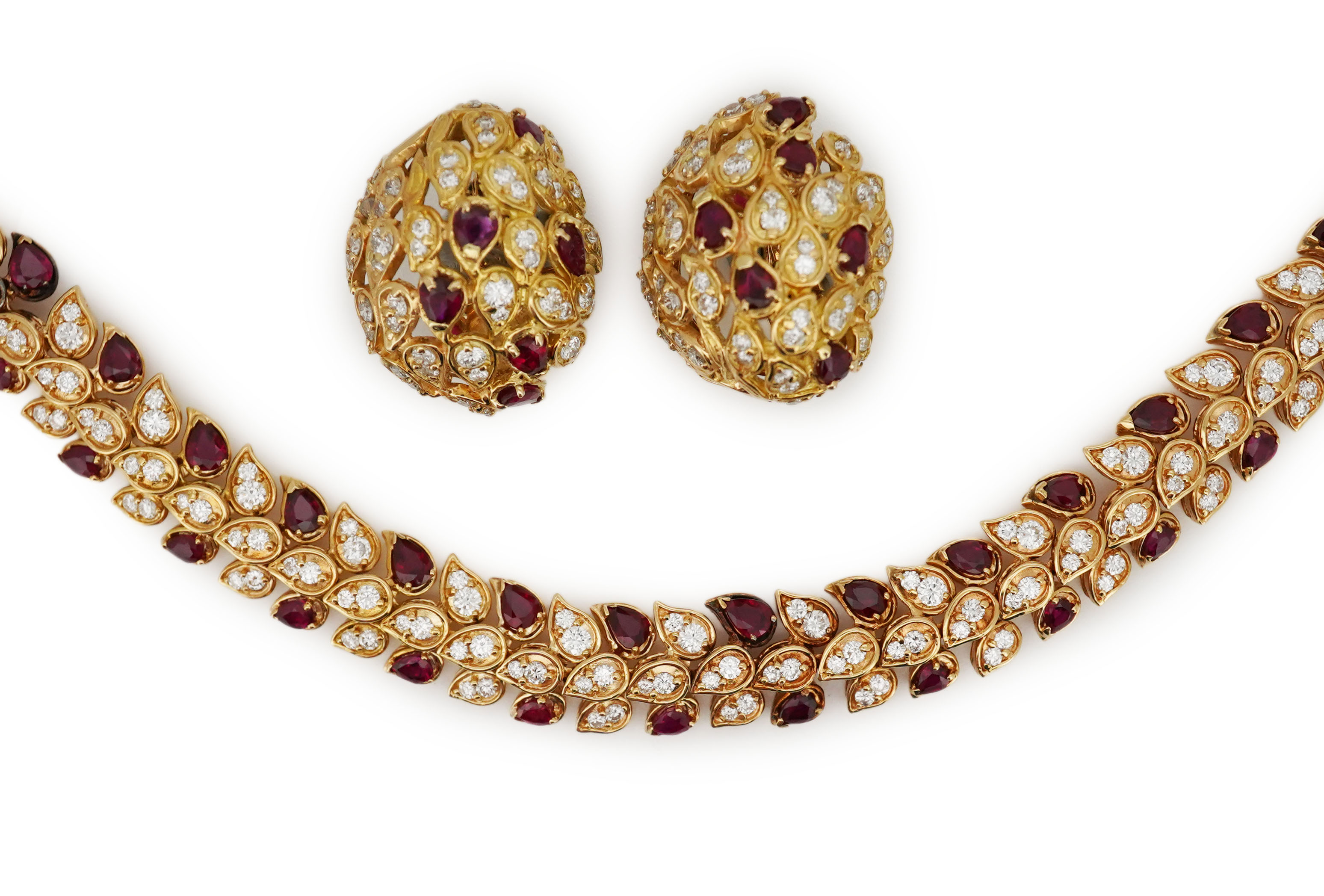André Col, a fine ruby and diamond demi-parure, France, third quarter 20th century